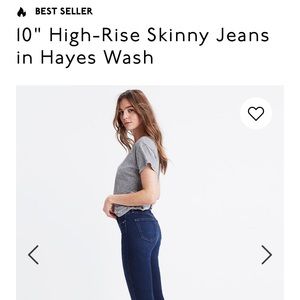 Madewell 10” high rise skinny skinny jeans